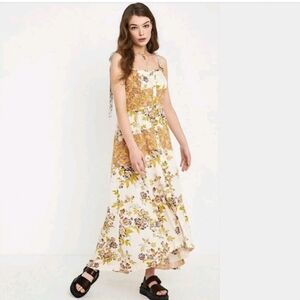 Free People Lover Boy Boho Floral Maxi Dress Cream Sz 12